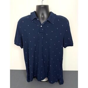 St Johns Bay Mens Size Large Blue Flamingo Quick Dry Performance Polo Shirt
